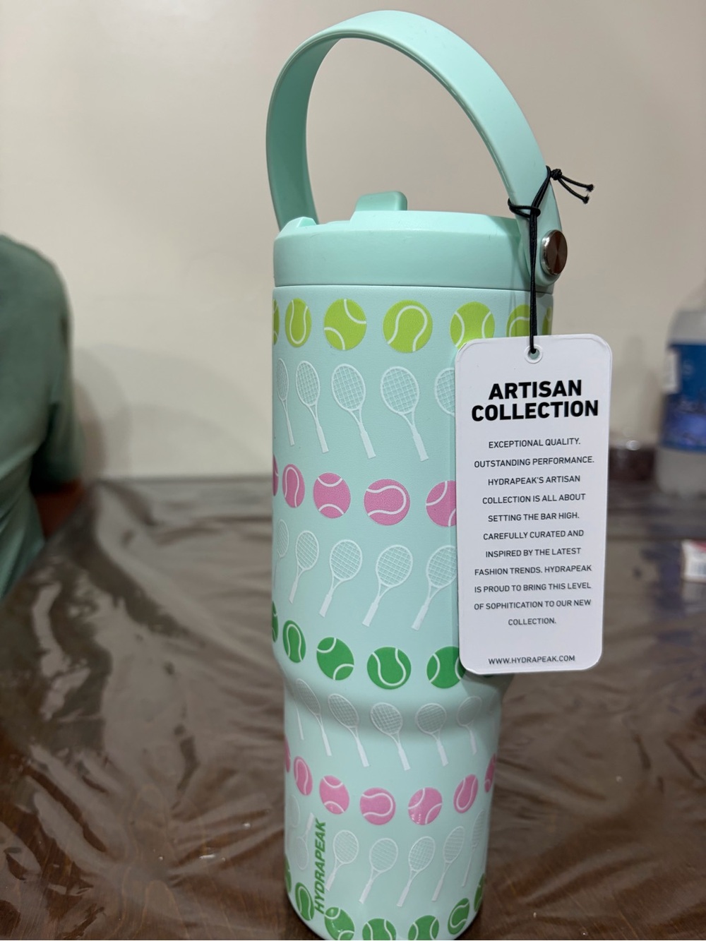 Hydrapeak Artisan Collection Mint Green Tennis Pattern Travel Tumbler